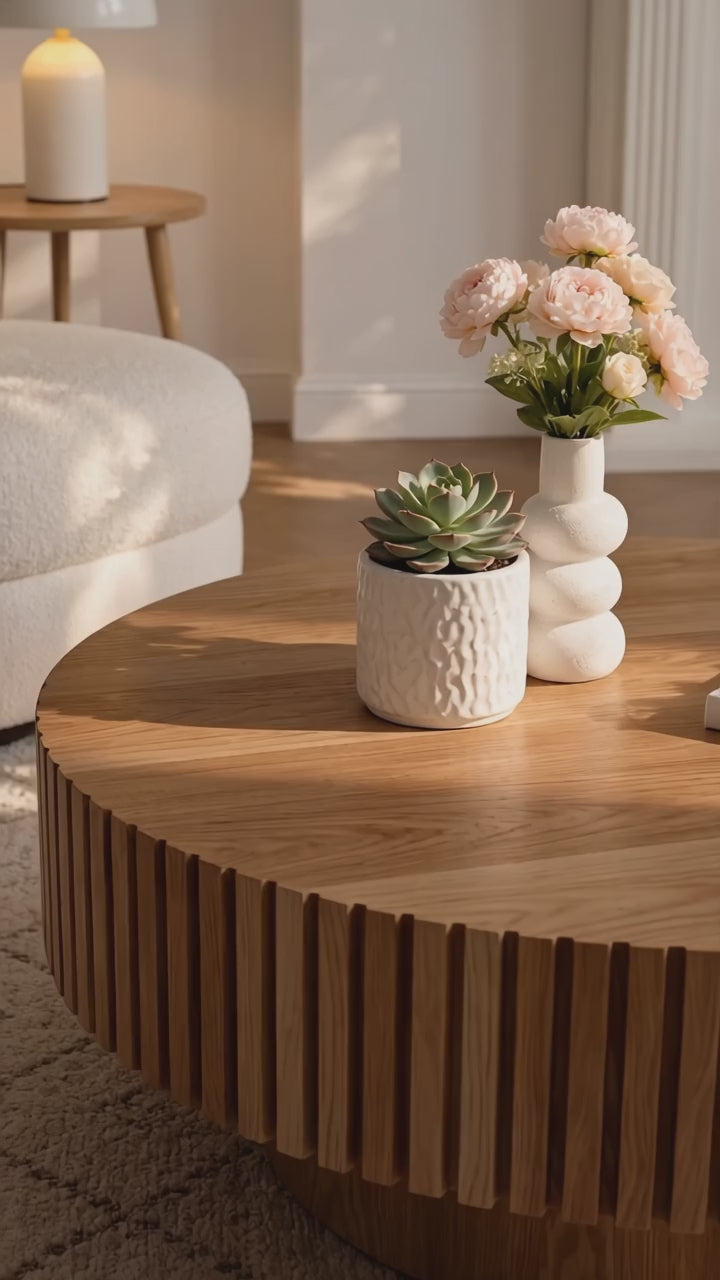 Handmade Drum Coffee Table — Natural Ash Wood demo video